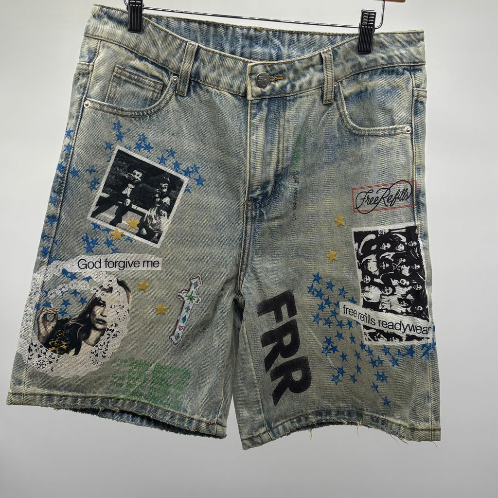 Free Refills Collage Jorts Lt Blue