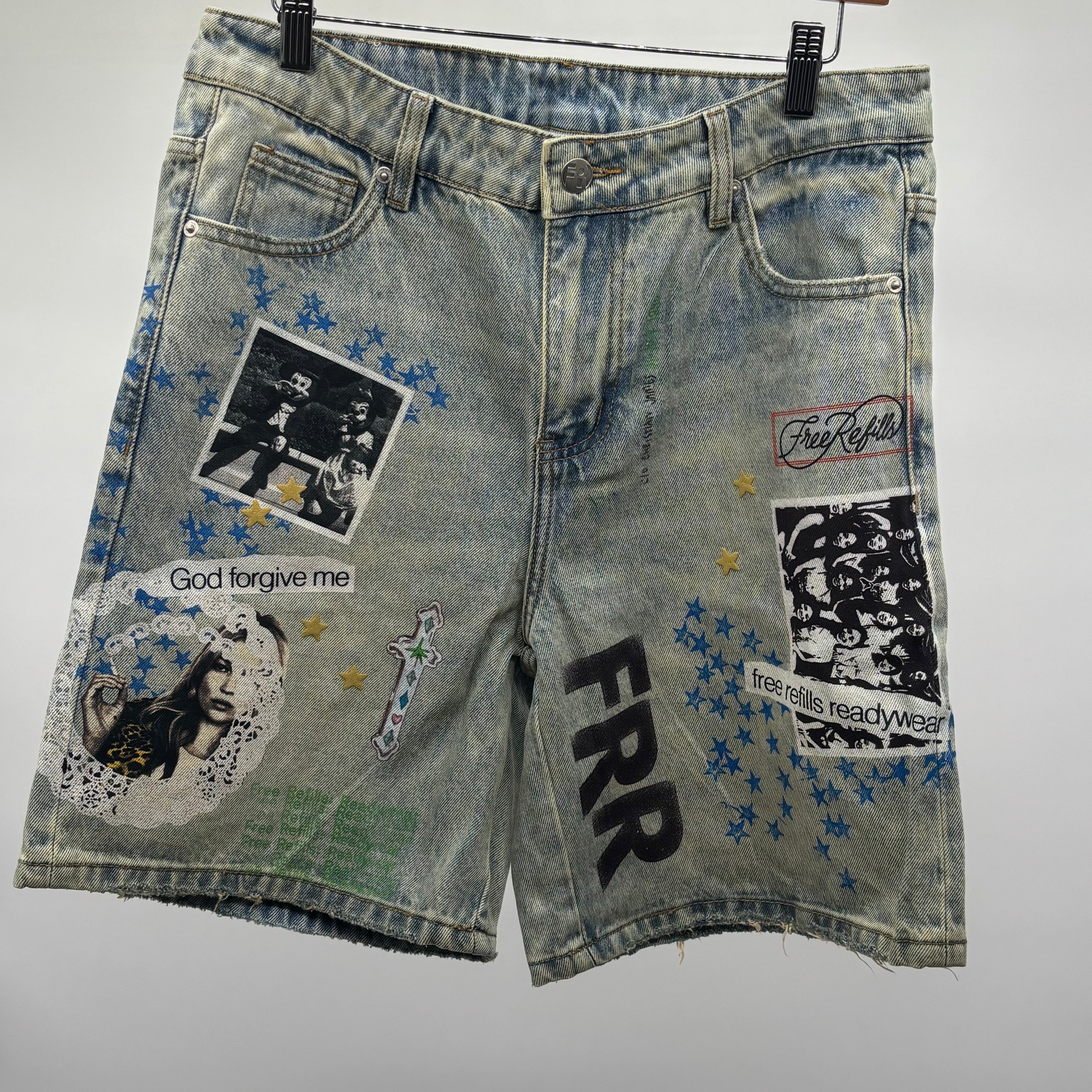 Free Refills Collage Jorts Lt Blue