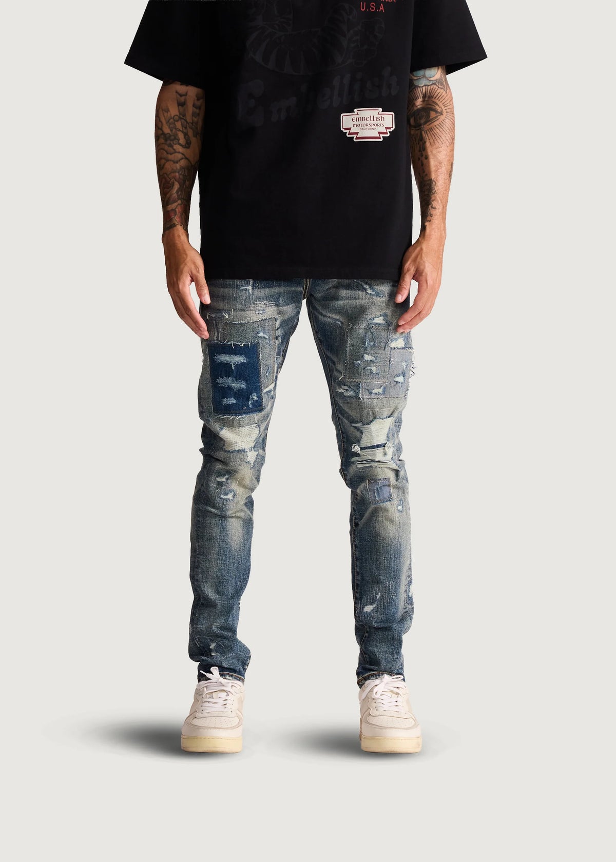 EMB Patched Skinny Jeans