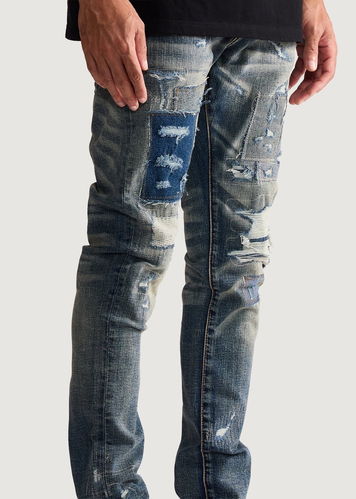 EMB Patched Skinny Jeans