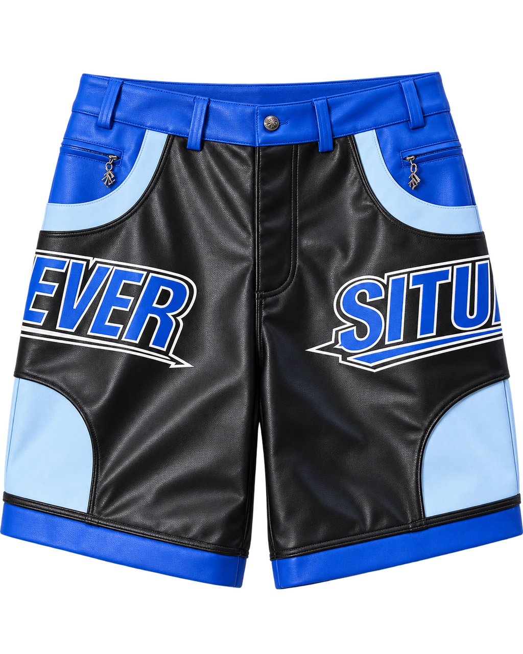 Forever Situated Leather Shorts Blk Blue