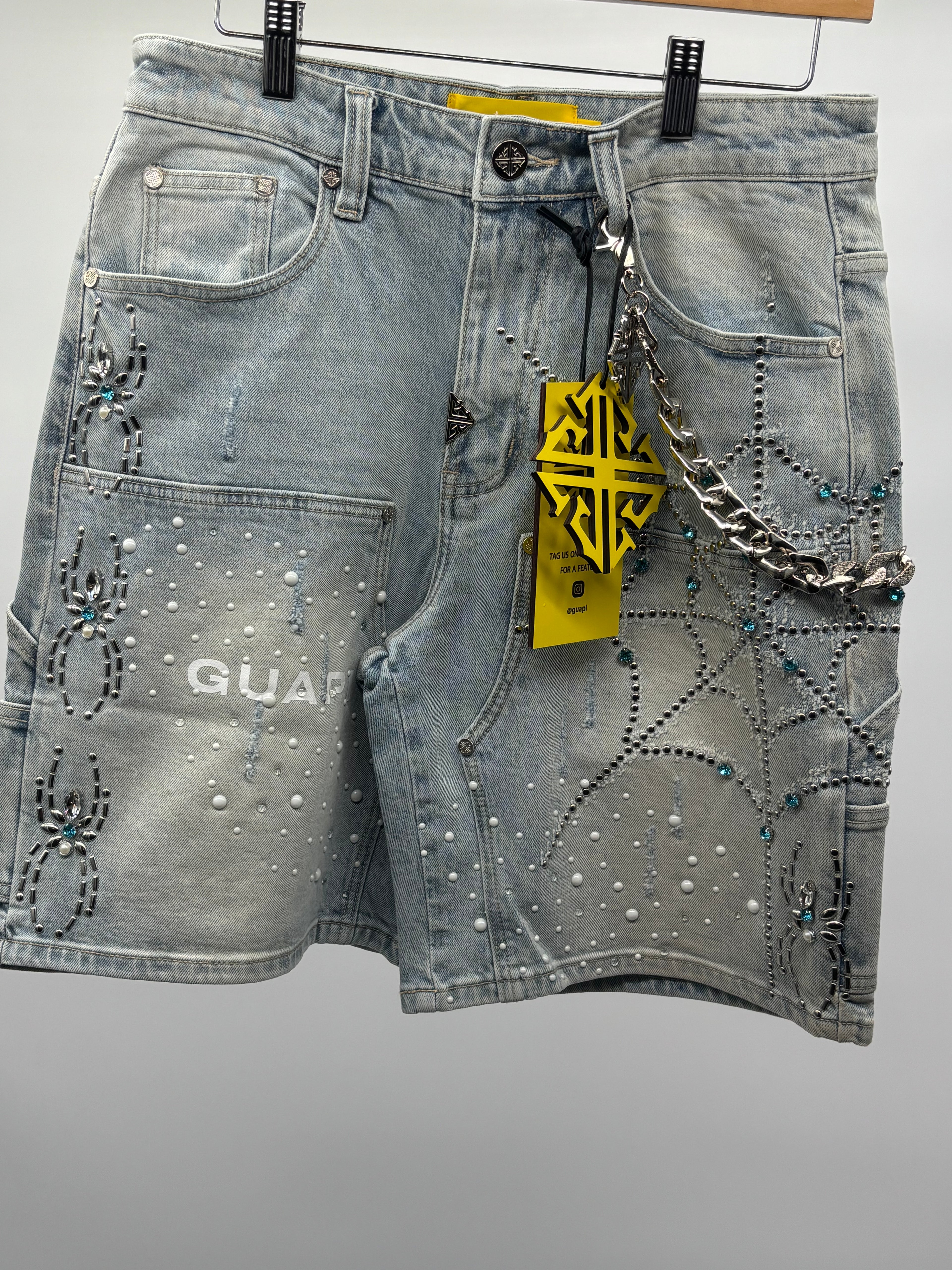 Guapi Aqua Blue Spider Denim Shorts
