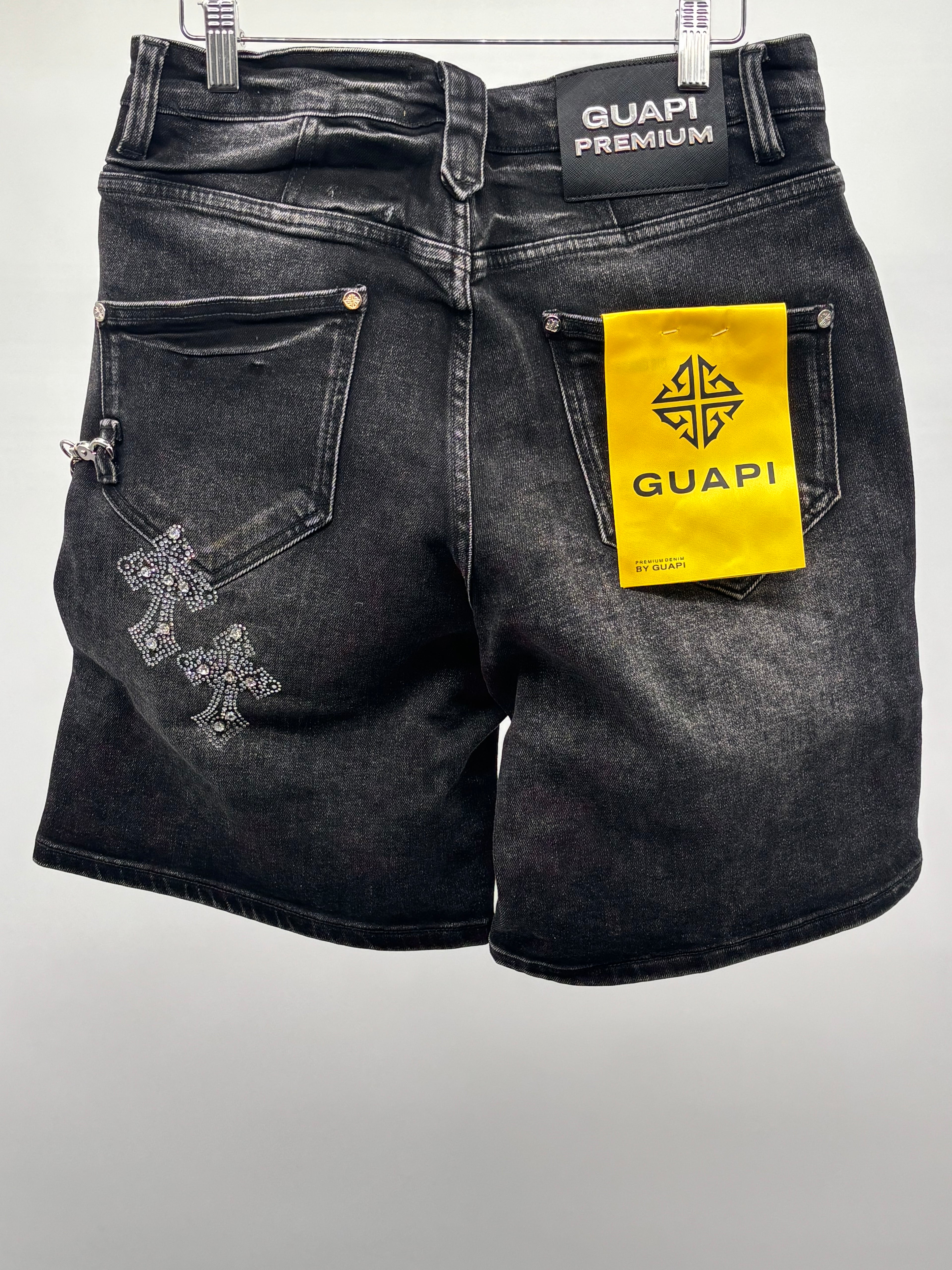 Guapi Obsidian Blk Cross Denim Shorts