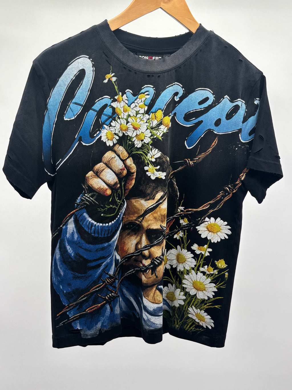 Concept LA Flowers Blk Wash Tee