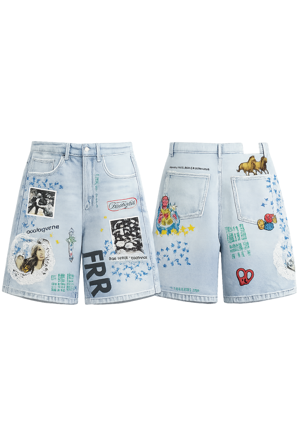 Free Refills Collage Jorts Lt Blue