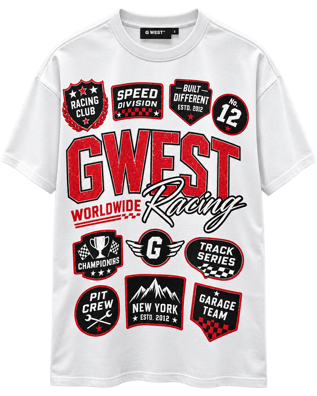 GWest Worldwide Racing Tee Wht Red Blk