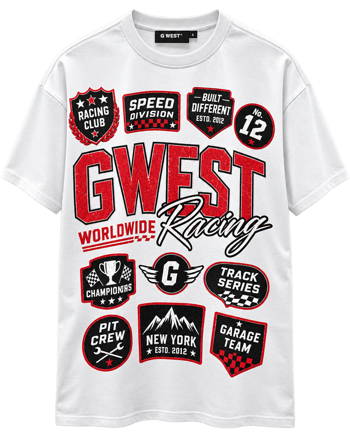 GWest Worldwide Racing Tee Wht Red Blk