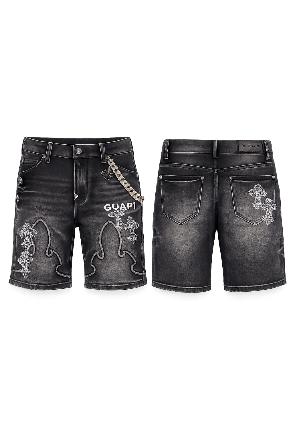 Guapi Obsidian Blk Cross Denim Shorts