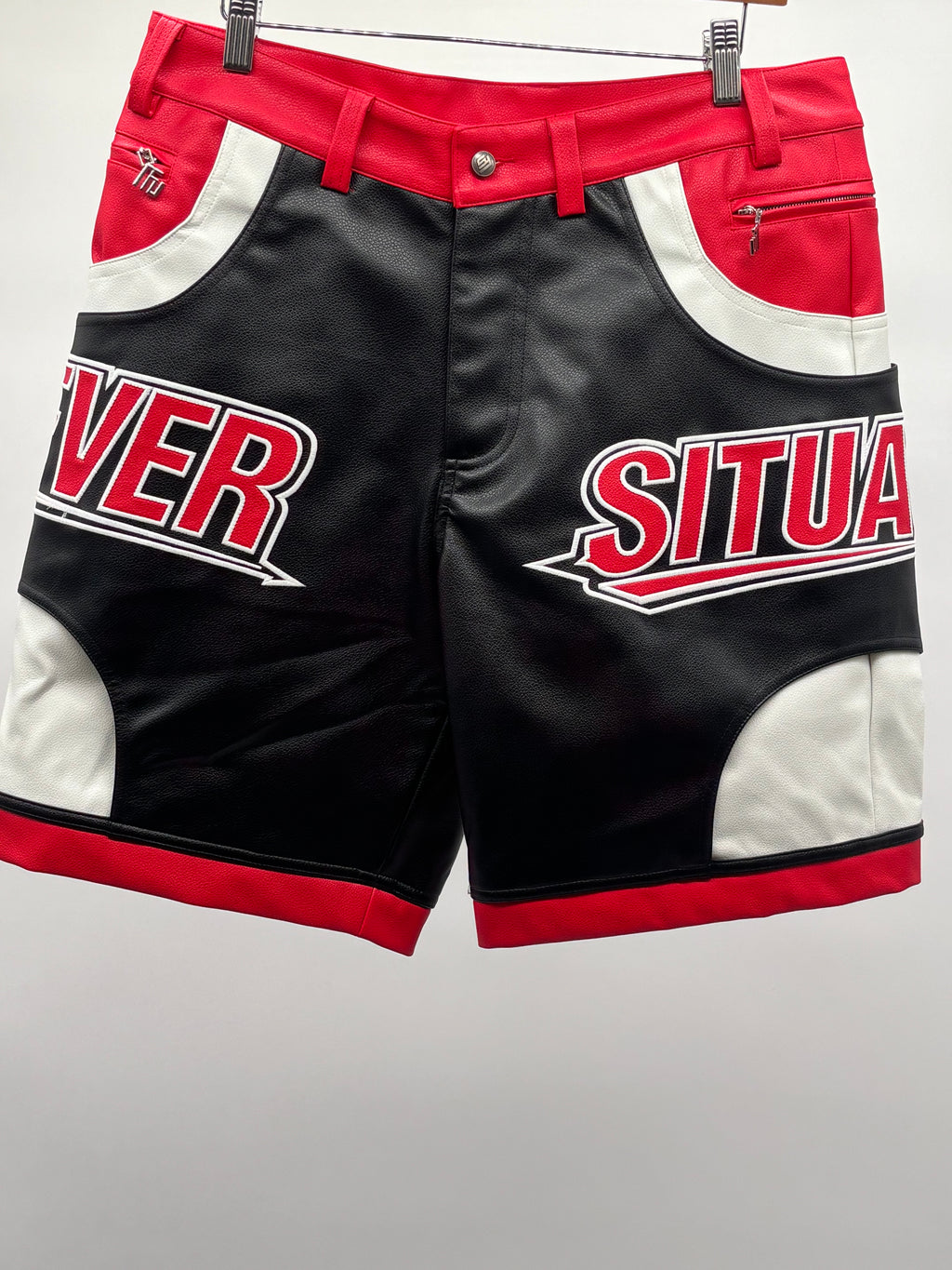 Forever Situated Leather Shorts Blk Red