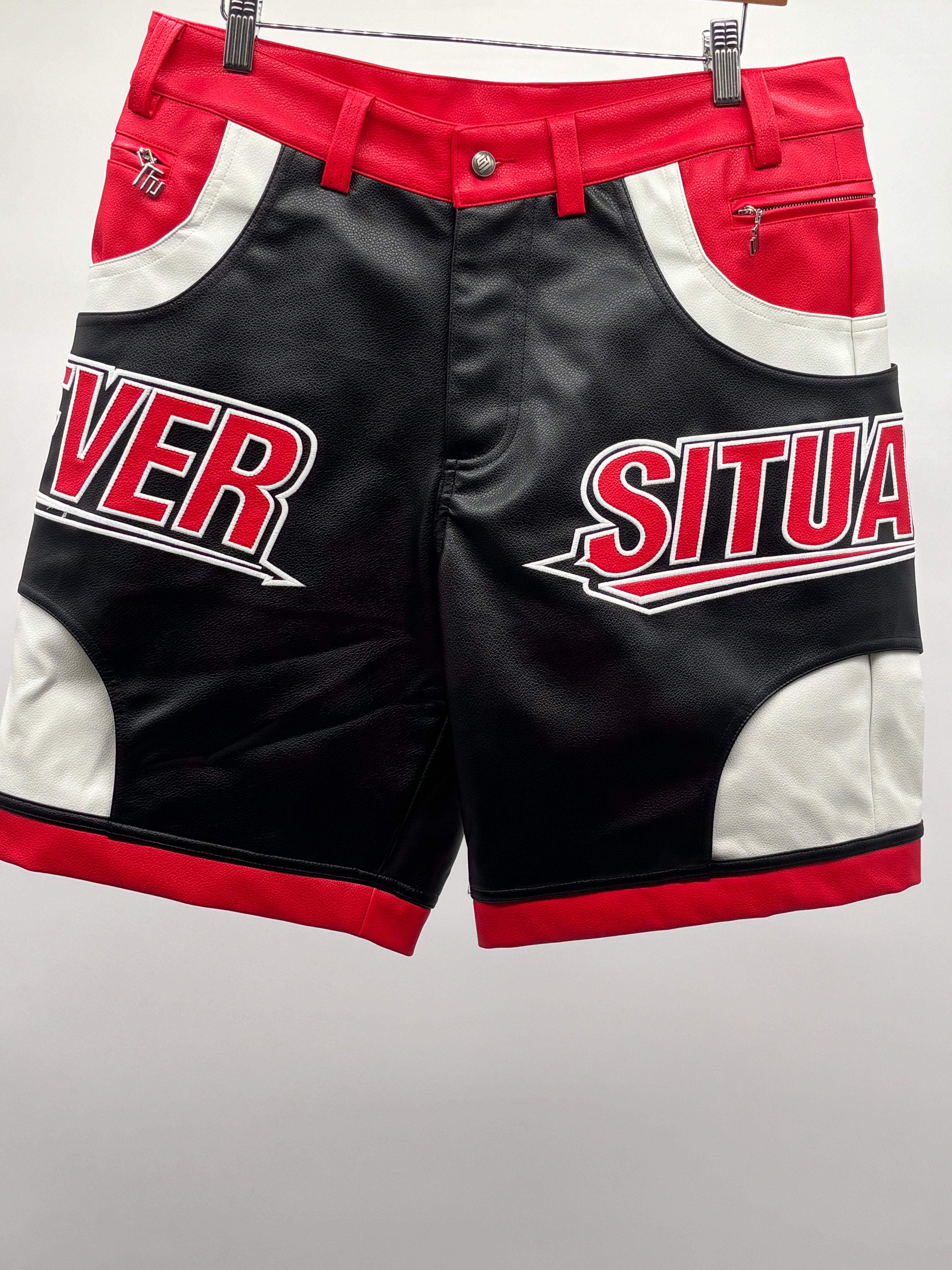 Forever Situated Leather Shorts Blk Red