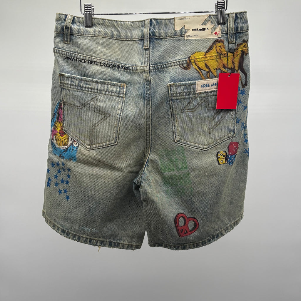 Free Refills Collage Jorts Lt Blue