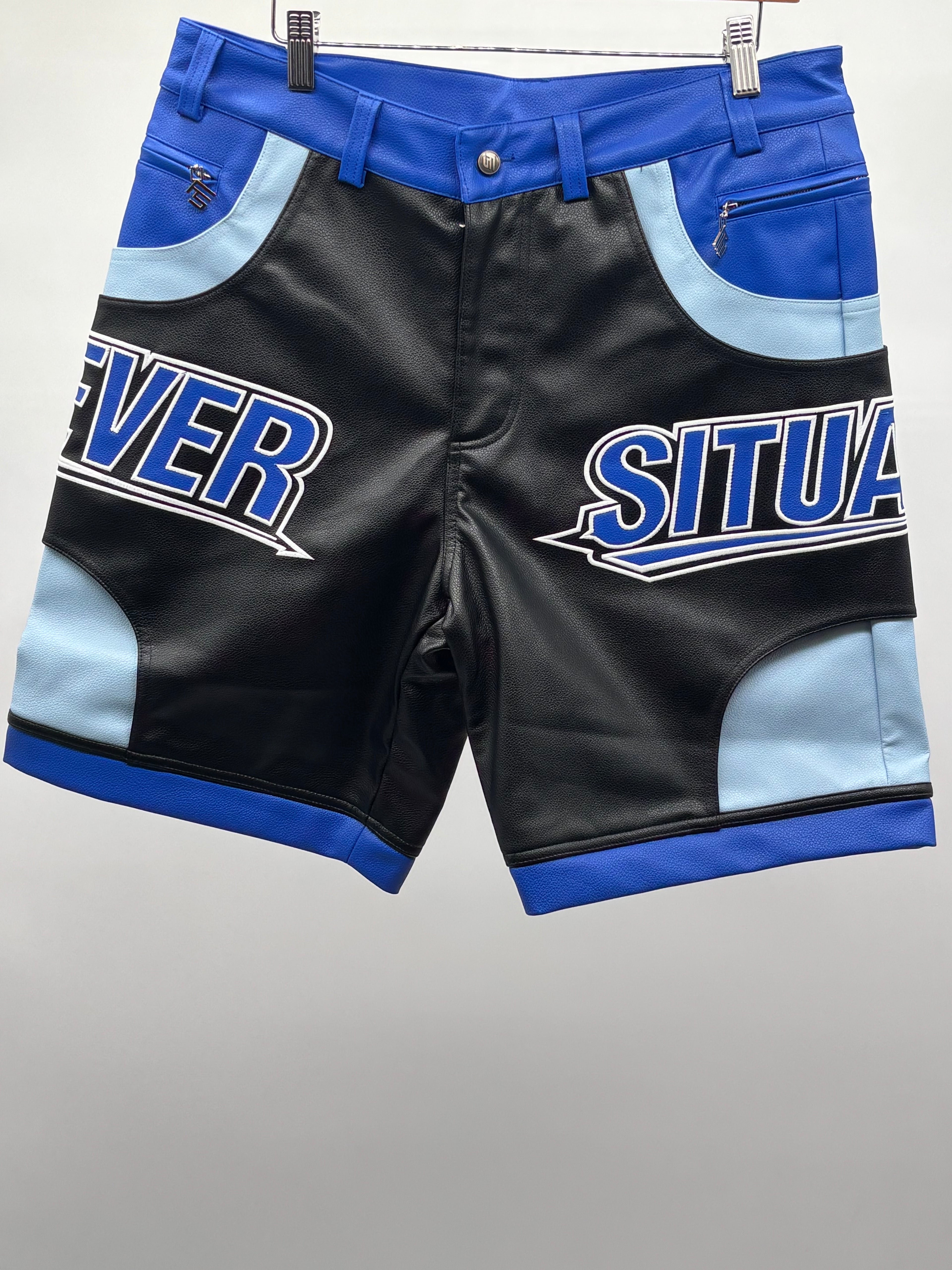 Forever Situated Leather Shorts Blk Blue
