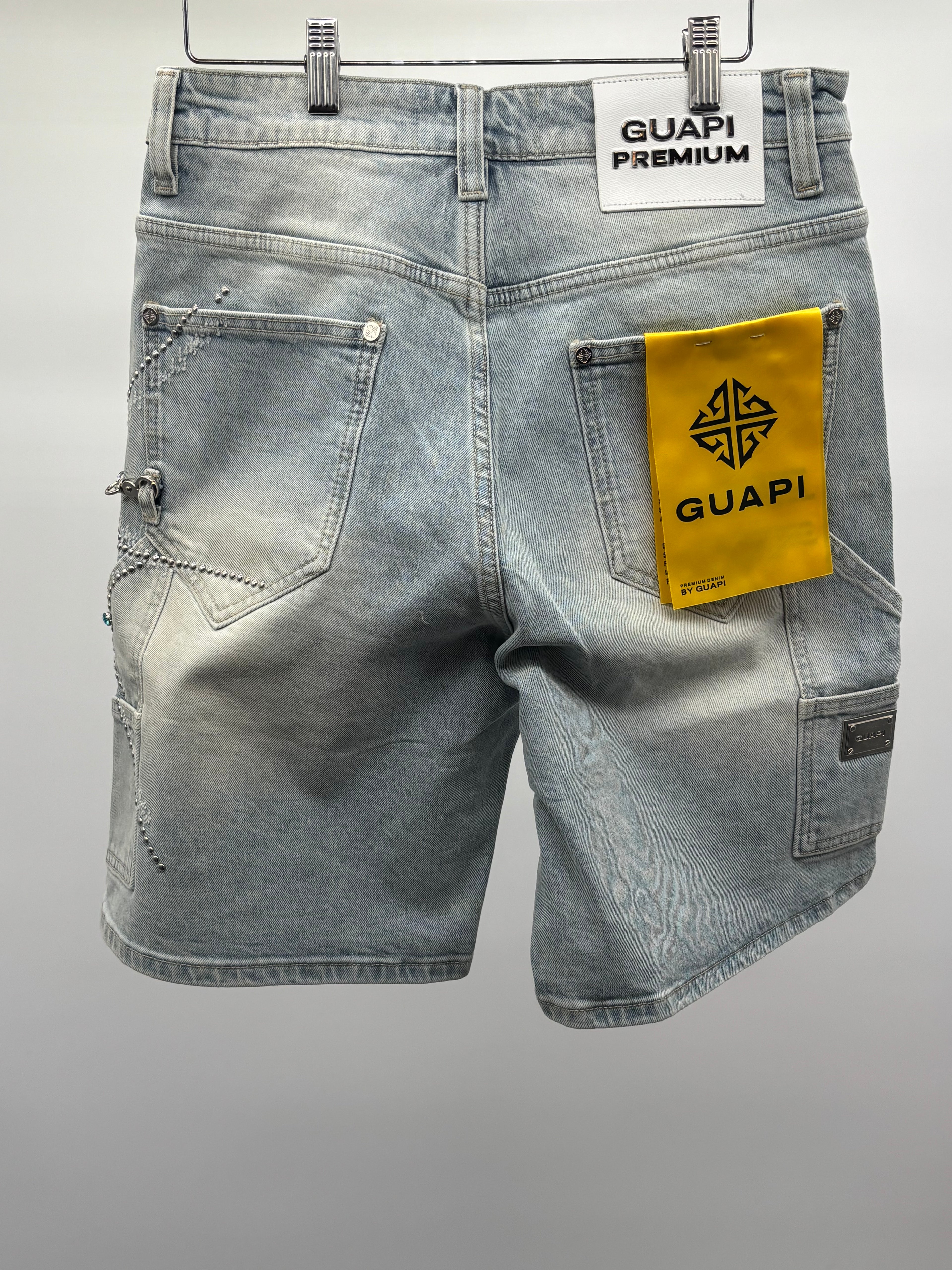 Guapi Aqua Blue Spider Denim Shorts