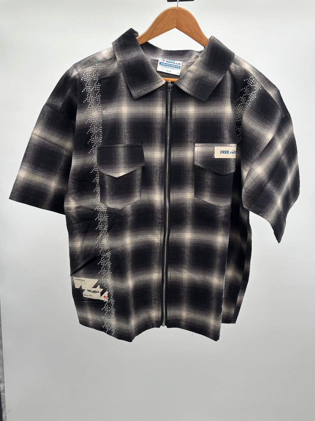 FR Studded Plain Zip Shirt Blk