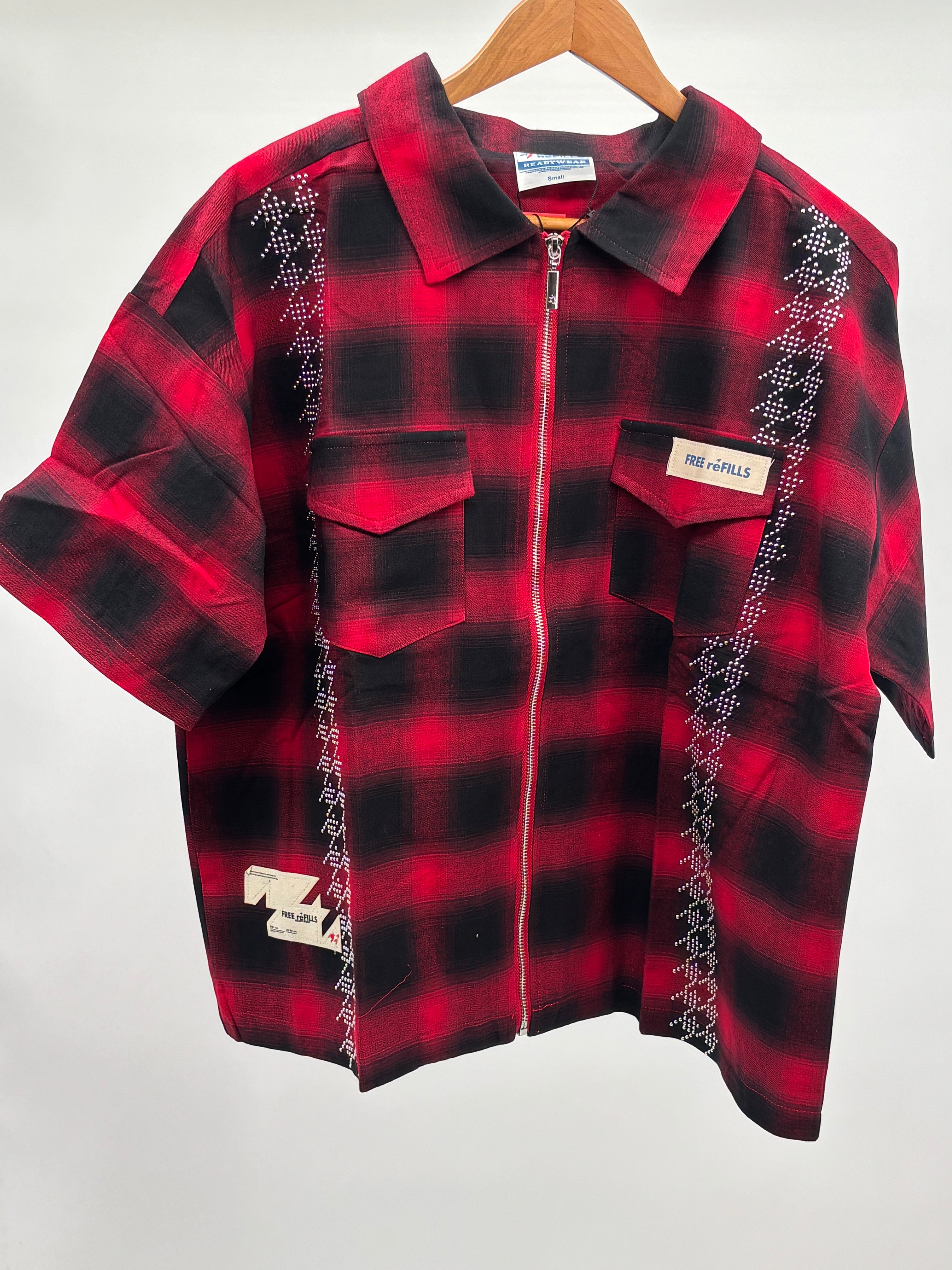 FR Studded Plaid Zip Shirt Red