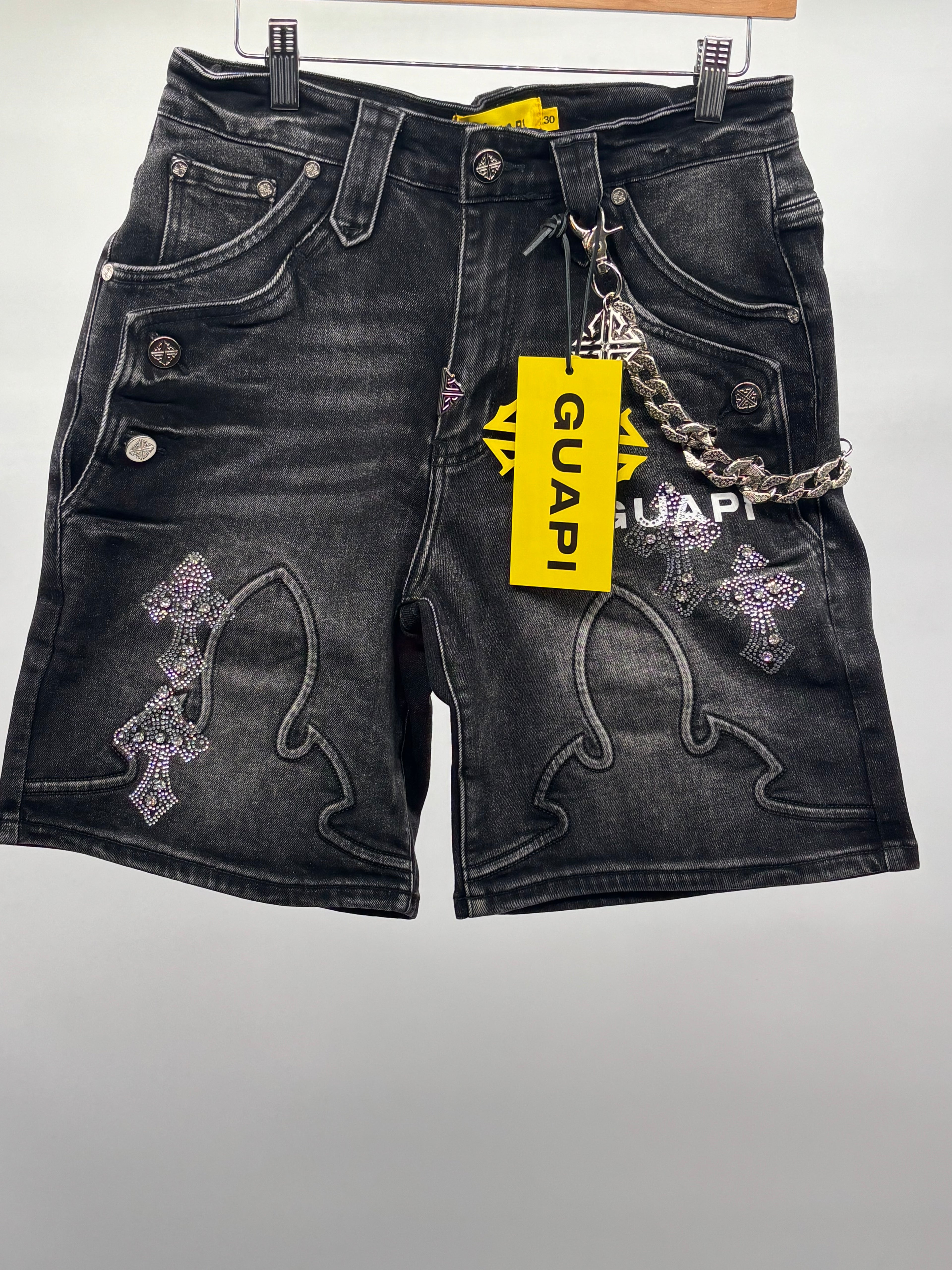 Guapi Obsidian Blk Cross Denim Shorts