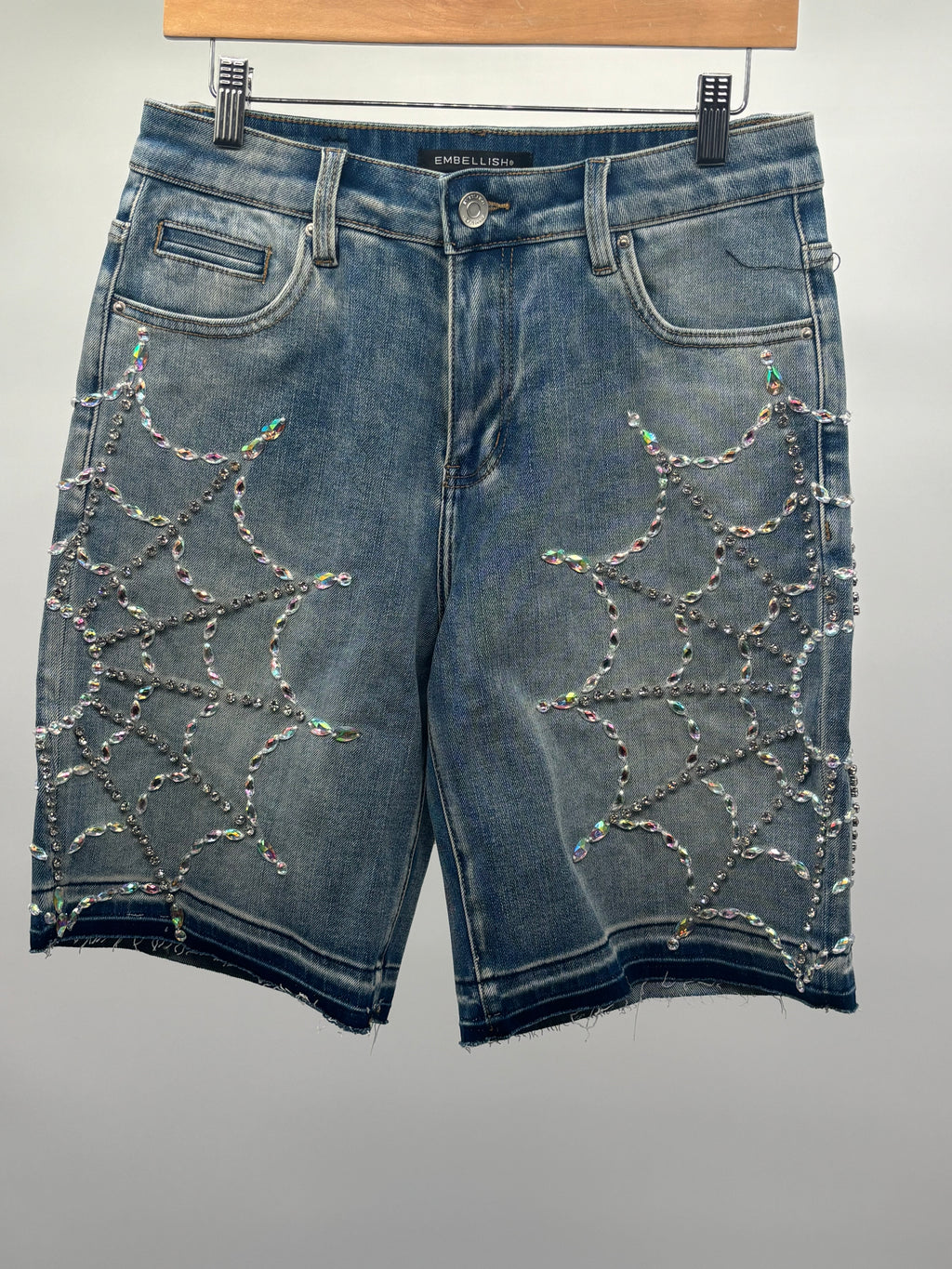 Embellish Crystal Web Jorts Blue