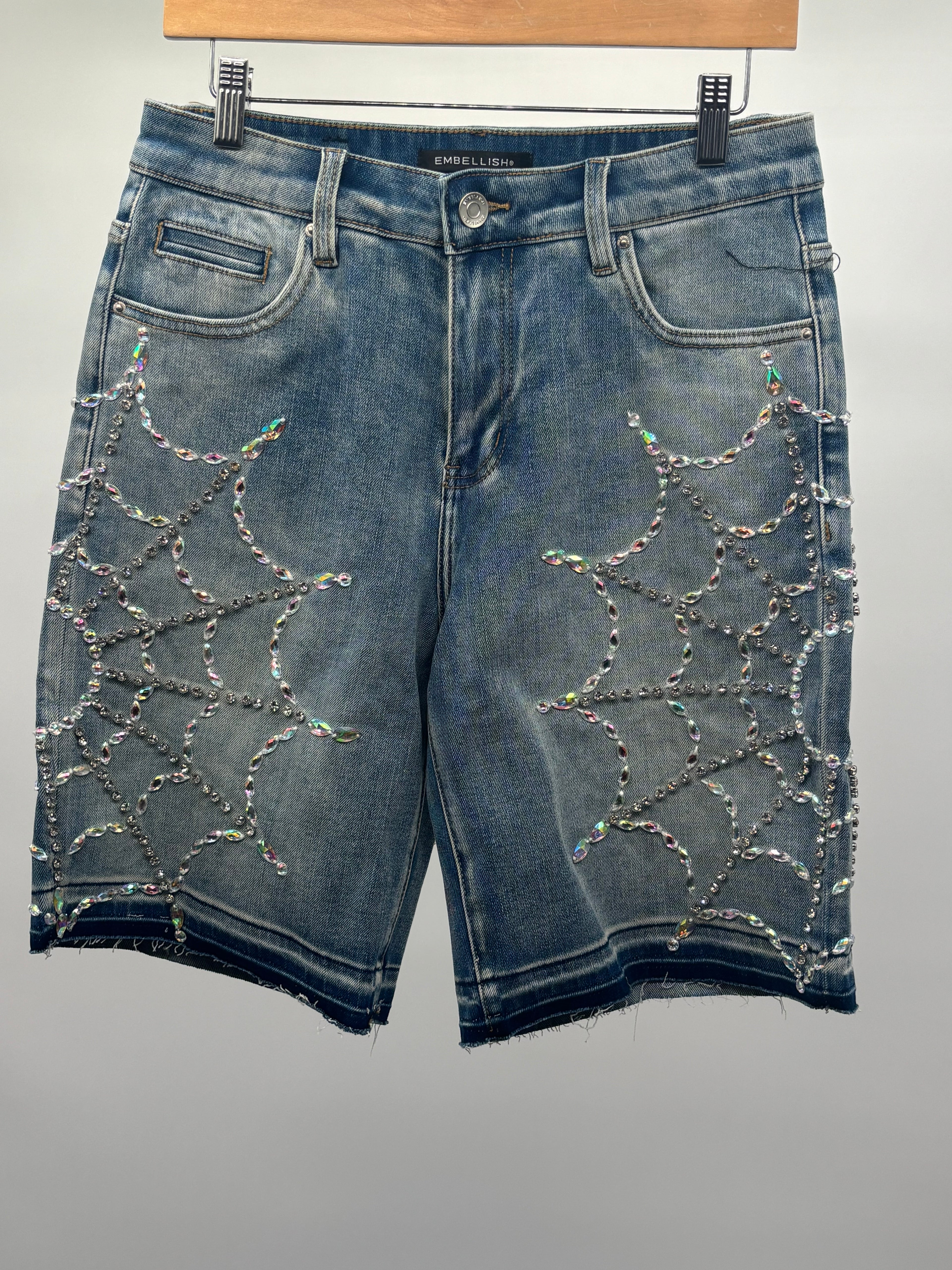 Embellish Crystal Web Jorts Blue