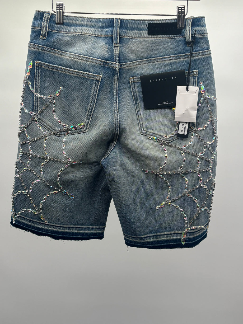 Embellish Crystal Web Jorts Blue
