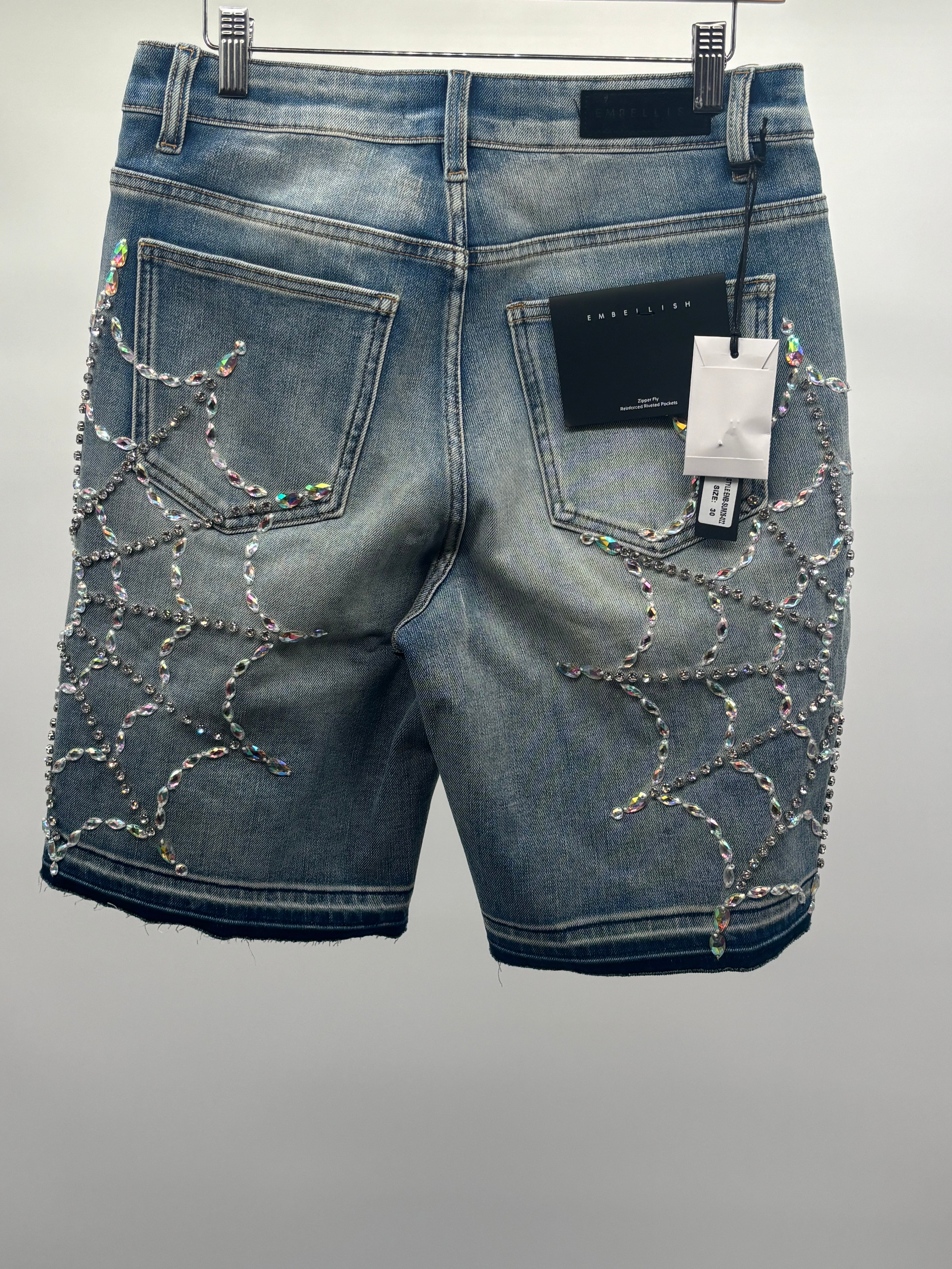 Embellish Crystal Web Jorts Blue