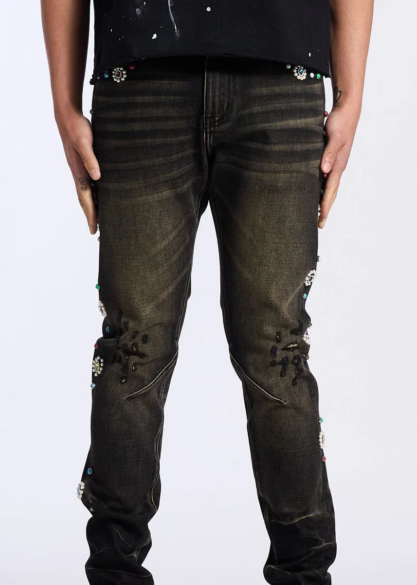 Crysp Floral Skinny Jeans Grey Wash