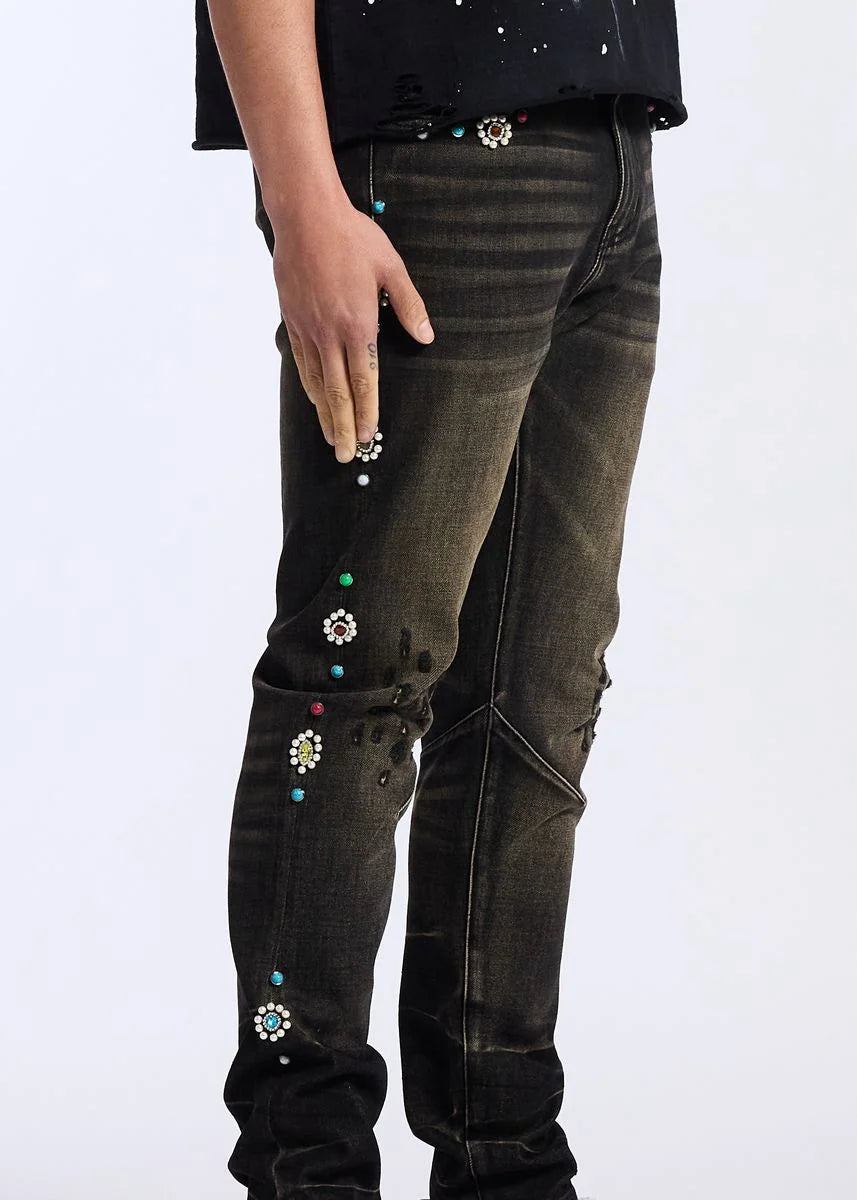 Crysp Floral Skinny Jeans Grey Wash