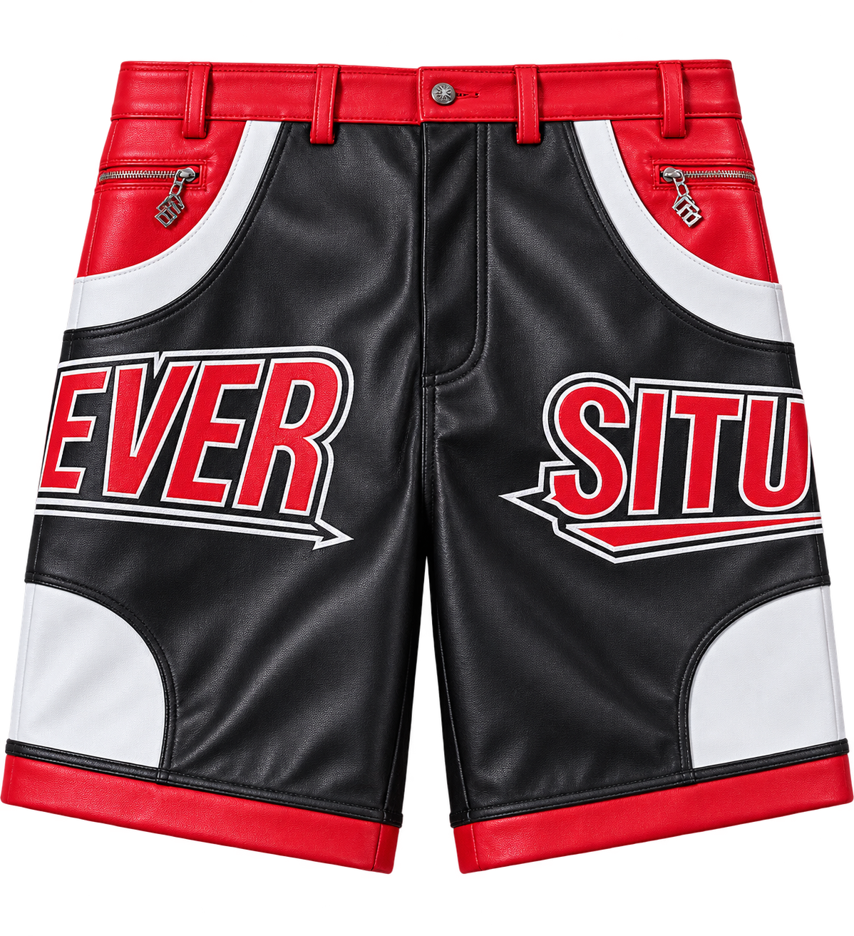 Forever Situated Leather Shorts Blk Red