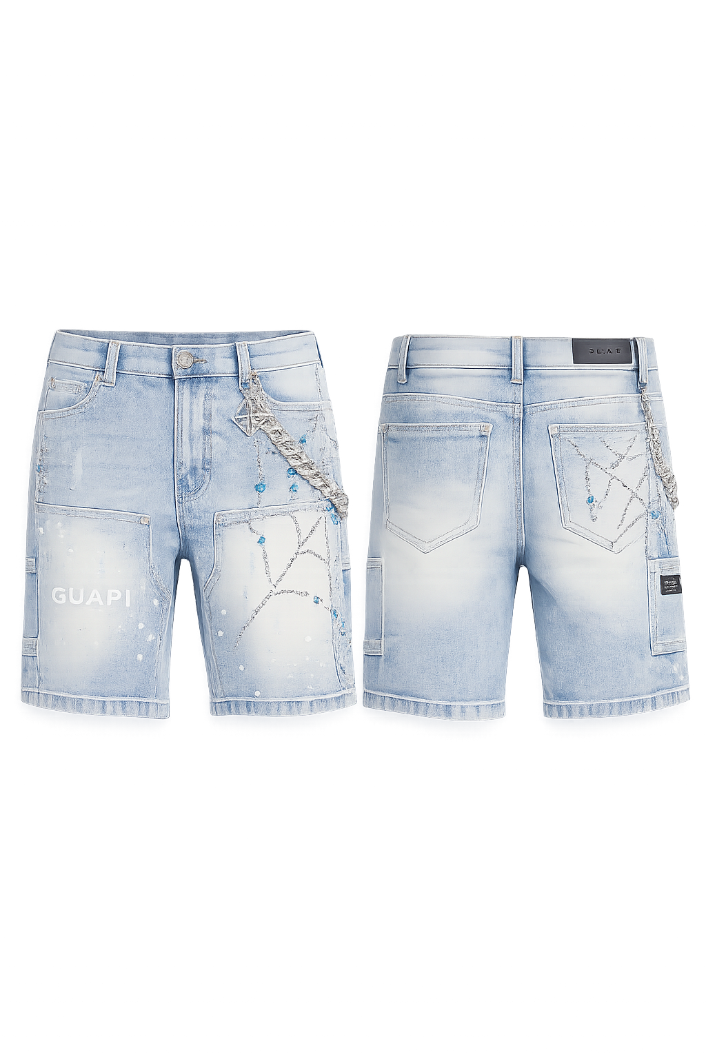 Guapi Aqua Blue Spider Denim Shorts