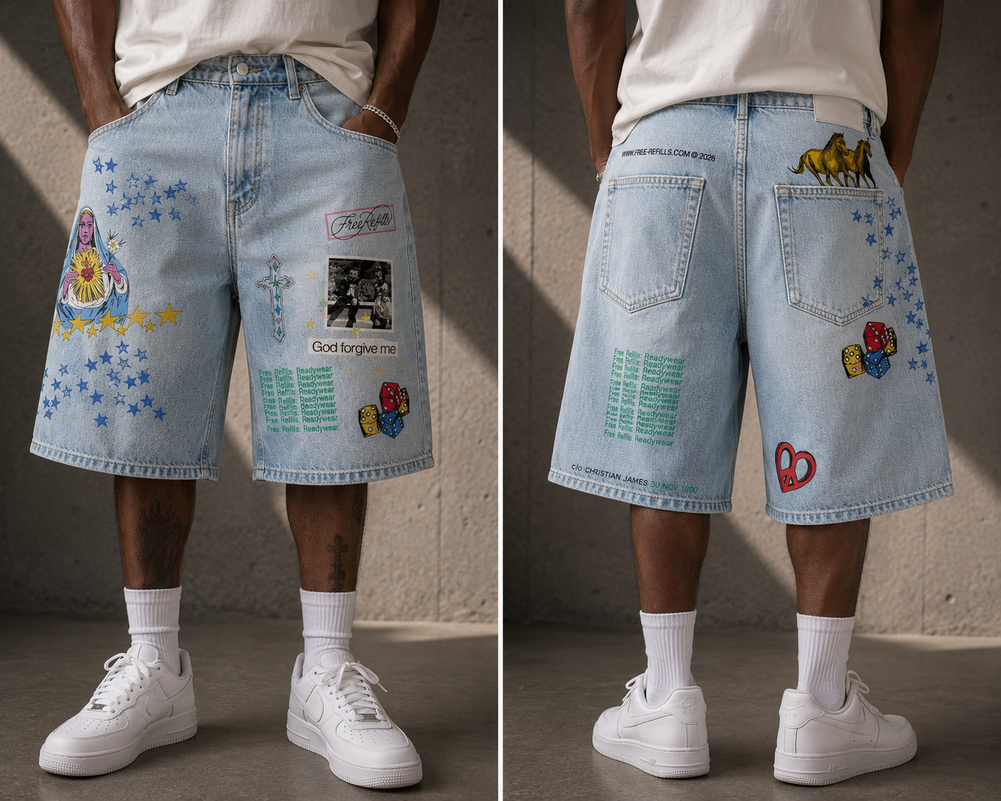 Free Refills Collage Jorts Lt Blue