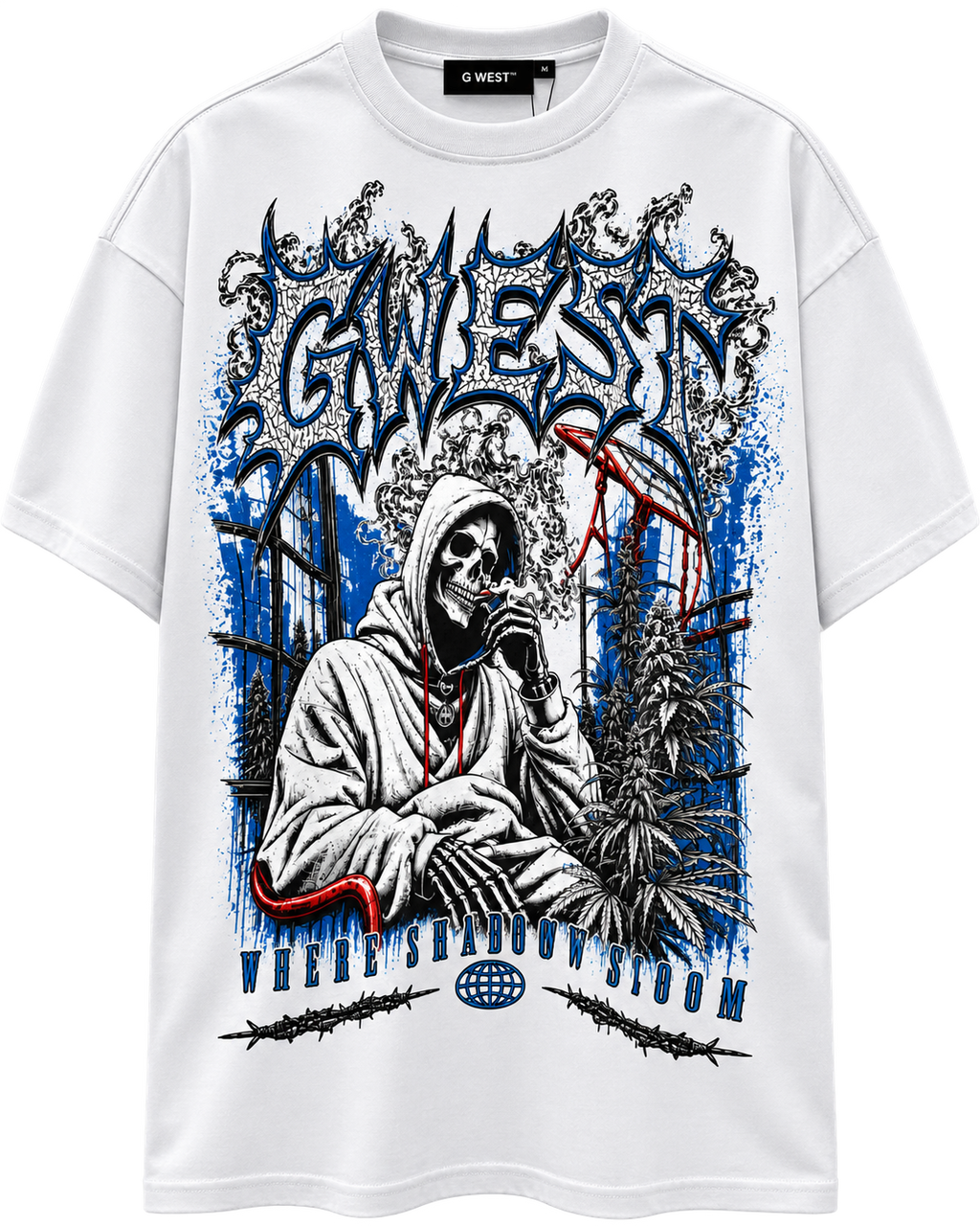 GWest Shadows Bloom Tee Wht Lt Blue