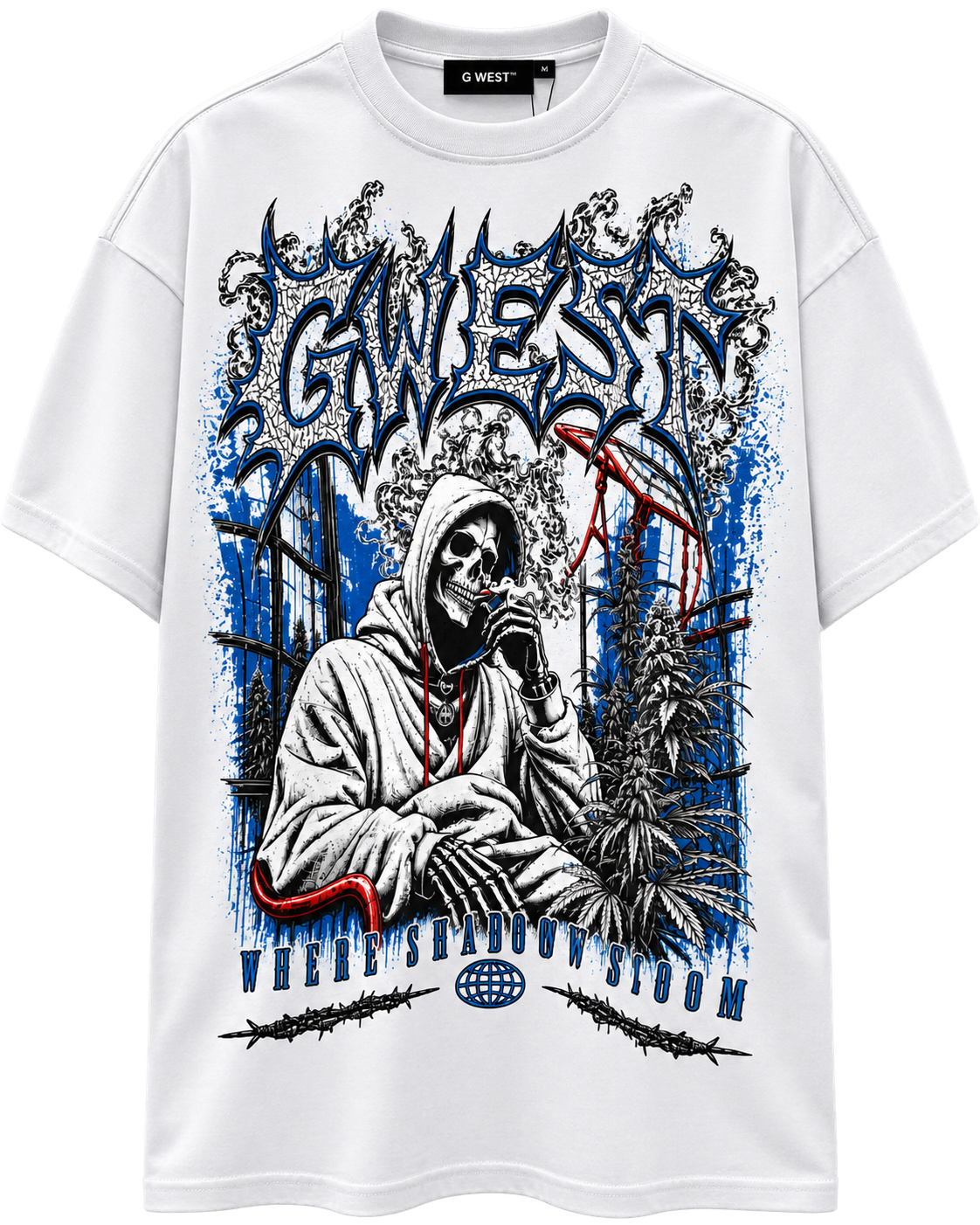 GWest Shadows Bloom Tee Wht Lt Blue